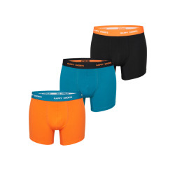 Happy Shorts Heren boxershorts trunks oranje/turquoise/zwart 3-pack