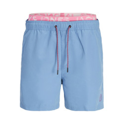 Jack & Jones Heren zwemshorts jpstfiji dubbele waistband effen lichtblauw/neon roze