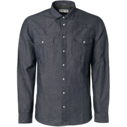 No Excess Overhemd lange mouw linnen denim look indigo