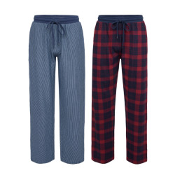 Phil & Co Heren pyjamabroek lang katoen gestreept/geruit 2-pack
