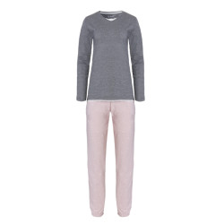 By Louise Dames pyjama set lang katoen grijs / roze