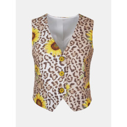 Mucho Gusto Gilet lesbos leopard print with sunflowers