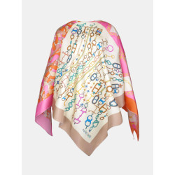 Mucho Gusto Zijden sjaal laboca roze met beige gebloemd patchwork