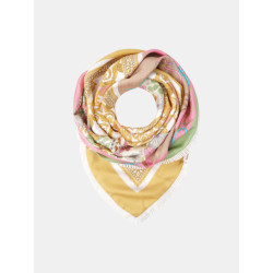 Mucho Gusto Zijden sjaal st. tropez xs franjes roze met wit patchwork