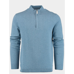 Bos Bright Blue Scotland blue pullover yamm half zip flat knit 24105ya10sb/267 dark denim