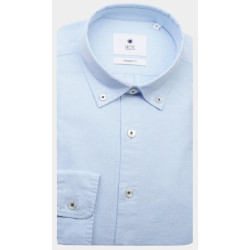 Bos Bright Blue Casual hemd lange mouw wox plain washed oxford shirt 24107wo25bo/210 l.blue