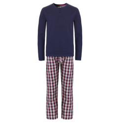 Phil & Co Heren pyjama set lang katoen blauw geblokt