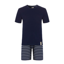 Phil & Co Heren shortama korte pyjama katoen blauw