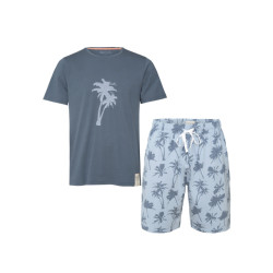 Phil & Co Heren shortama korte pyjama katoen palm print donker