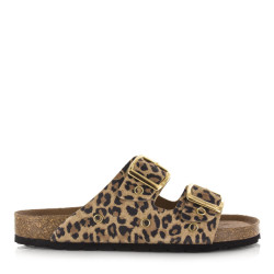 DWRS Label Leopard slippers leer met gouden details slippers met gesp dames