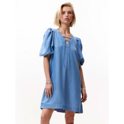 Catwalk Junkie Denim jurk met pof mouw blauw