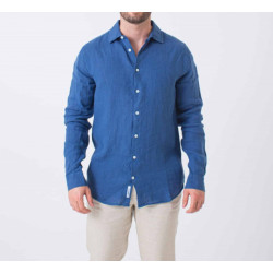 Van Harper Linnen shirt denim blue heren overhemd lange mouw