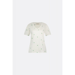 Fabienne Chapot Clt-294-tsh-ss24 phil v-neck green heart t-shirt cream white
