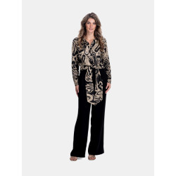 Mucho Gusto Blouse antwerpen met zwart-beige 'thank you for the music' print