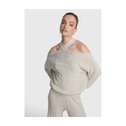 Alix The Label Ladies knitted bull jaquart crossover neck pullover ecru