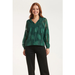 Smashed Lemon 24698 chiffon jacquard v-hals top met bladmotief |
