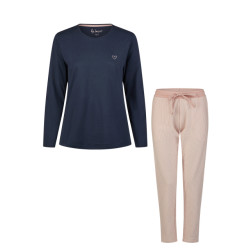 By Louise Essential dames pyjama set lang katoen blauw