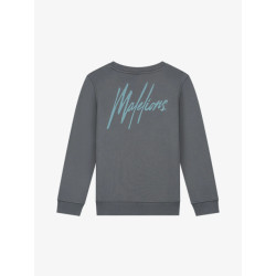 Malelions Jongens sweater striped signature dark grey ice blue