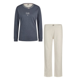 By Louise Dames winter pyjama set lang interlock blauw