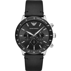 Emporio Armani Leren horloge met zilveren kast 43mm