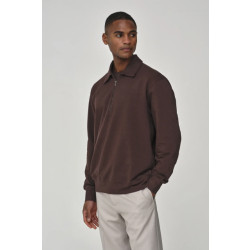 Valenza Stretch cotton polo zip sweater ebony