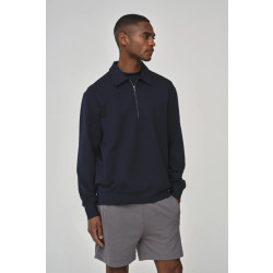 Valenza Stretch cotton polo zip sweater navy