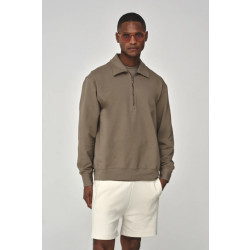 Valenza Stretch cotton polo zip sweater lead