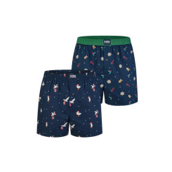 Happy Shorts Heren wijde boxershorts kerst print 2-pack navy/groen