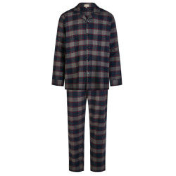 Phil & Co Lange heren pyjama set flanel geruit knoopsluiting blauw/grijs