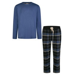 Phil & Co Lange heren pyjama set met flanellen pyjamabroek blauw