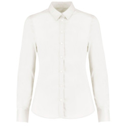 Kustom Kit Dames oxford stretch getailleerde overhemd met lange mouwen
