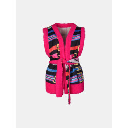 Mucho Gusto Gilet teddy roze omkeerbare riem print
