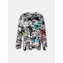 Mucho Gusto Blouse rno in zwart-wit ‘thank you for the music’ print