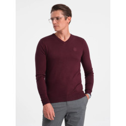 Ombre Heren v-hals sweater ribgebreide boorden bordeaux bs-0107bd