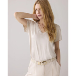 Summum 3s4887-30545 702 v-neck top metallic coated jersey pebblebeige