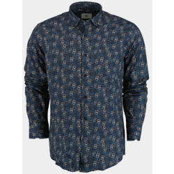 Bos Bright Blue Casual hemd lange mouw blue with flowers 26413/v02