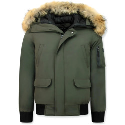 Enos Korte winterjas army met bontkraag