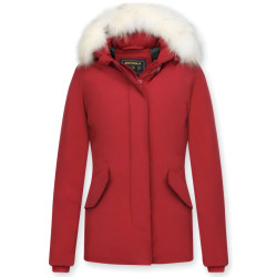 Matogla Korte winterjas met te echte bontkraag rood