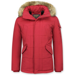 Beluomo Rode winterjas grote bontkraag parka
