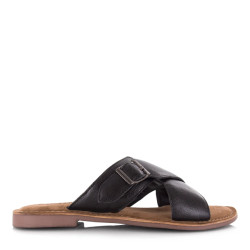 Lazamani leren mules black met gekruis platte sandalen dames