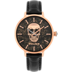 Police Leren horloge met roze stalen kast 36mm