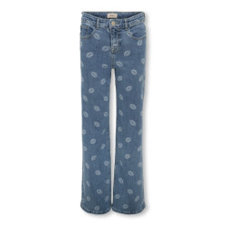 Only Kogjuicy wide leg lip print dnm blue denim