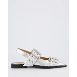 Ganni Dames chunky buckle ballerina zilver