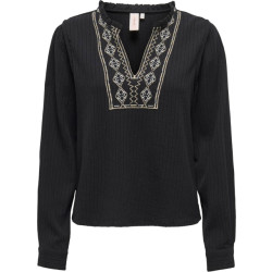 Only Onlemma ls detail v-neck top wvn cs black