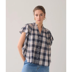 Summum 2s3276-12217 480 sleeveless blouse crinkle check navynoir