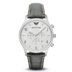 Emporio Armani Leren horloge met grijze stalen kast