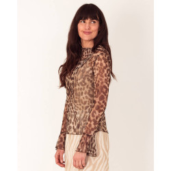 Turquoise Top lange mouw 12969 top mesh