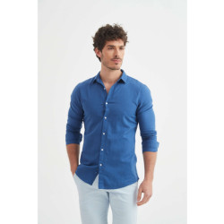William de Faye Linnen shirt blauw