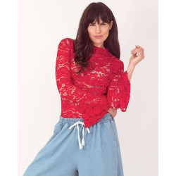 Turquoise Top lange mouw 1228 top kant