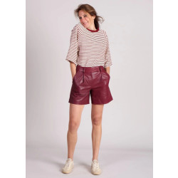 Co'Couture Phoebecc leather pleat shorts burgundy